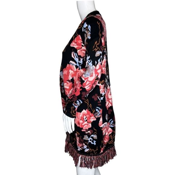 INC International Concepts Sweater Women Large Black Pink Floral Cardigan Boho - Picture 3 of 8